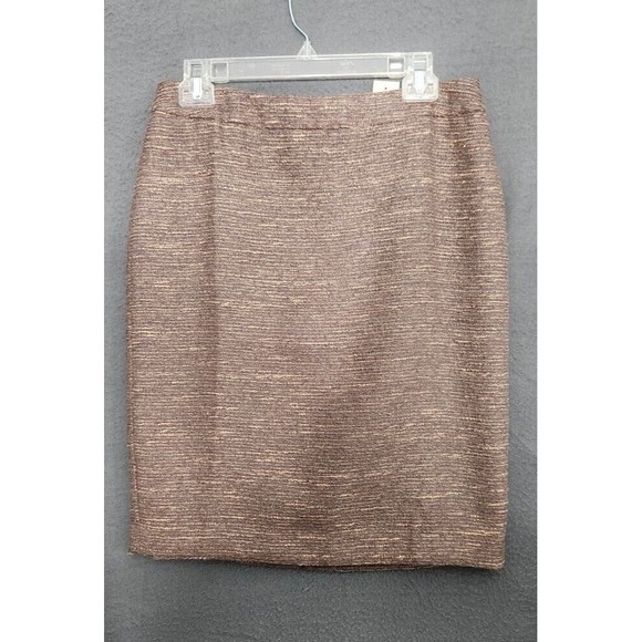 Ann Taylor Sz 6 Tweed Texture Brown‎ Gold Multicolor Lined Pencil Skirt NWT - Picture 1 of 12